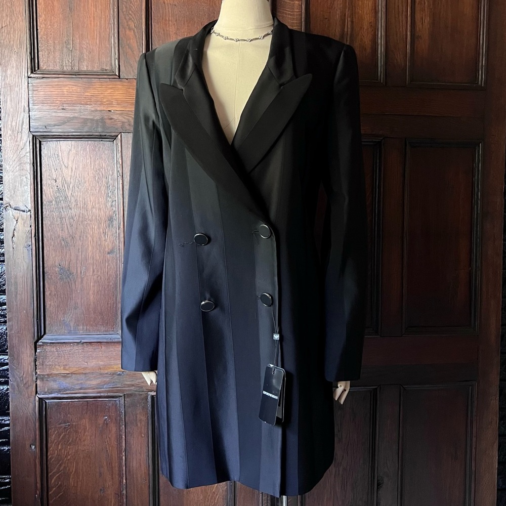 Emporio Armani Giacca Black Striped Double Breasted Long Black Blazer